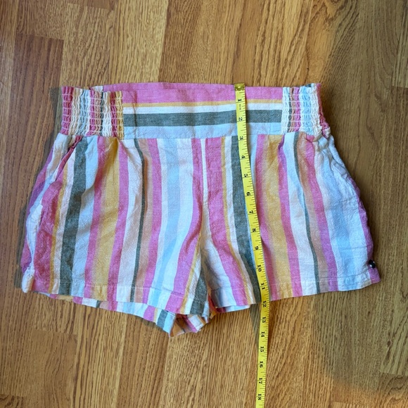 Roxy womens colorful striped shorts pockets pink green beachy linen cotton S - Picture 4 of 11
